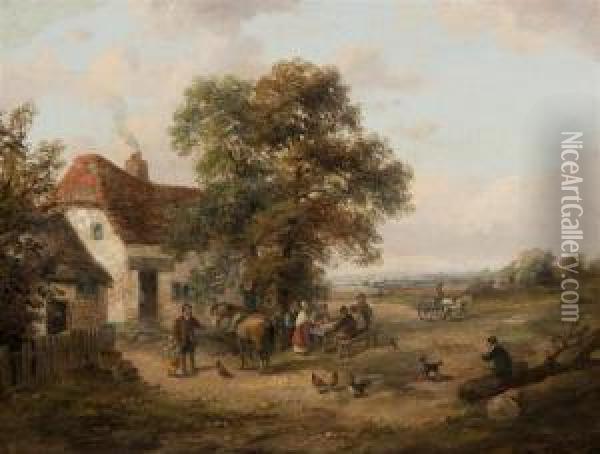 Travelers At A Country Inn Oil Painting - Snr William Shayer