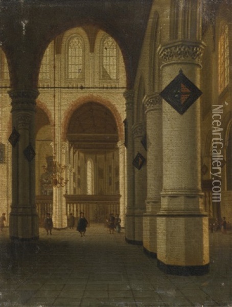 A View Of The Interior Of The Oude Kerk, Delft Oil Painting - Hendrick Cornelisz van der Vliet