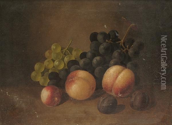 Still Life Of Grapes, Peaches And Plums Oil Painting - George Crisp