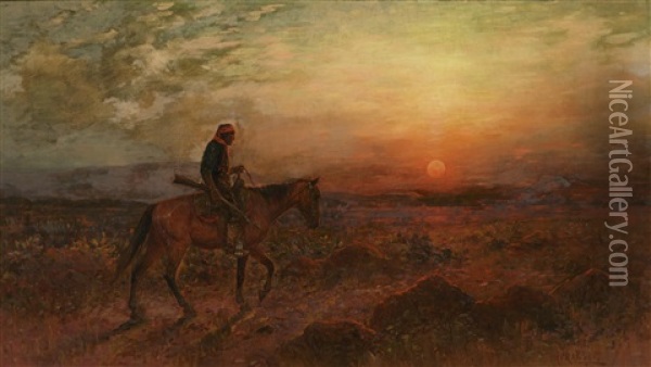 Apache On Horse Returning Home Oil Painting - Henry Raschen