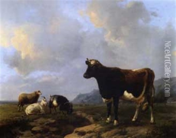 Vache Et Chevres Dans Un Paysage Oil Painting - Louis Robbe
