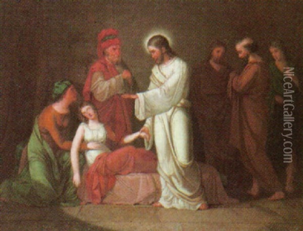 Christ Raising The Daughter Of Jairus Oil Painting - Christian August Lorentzen