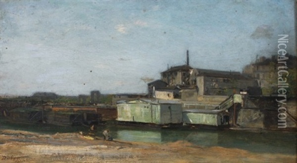 Bateau Lavoir Oil Painting - Charles Francois Daubigny