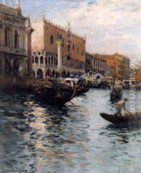 Venise, La Piazzetta Et Le Palais De Doges, Les Gondoliers Oil Painting - Fernand Marie Eugene Legout-Gerard