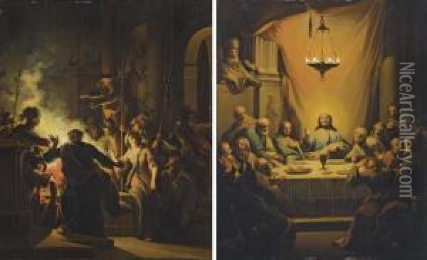La Cene; Et Le Reniement De Saint Pierre Oil Painting - Joseph Conrad Seekatz