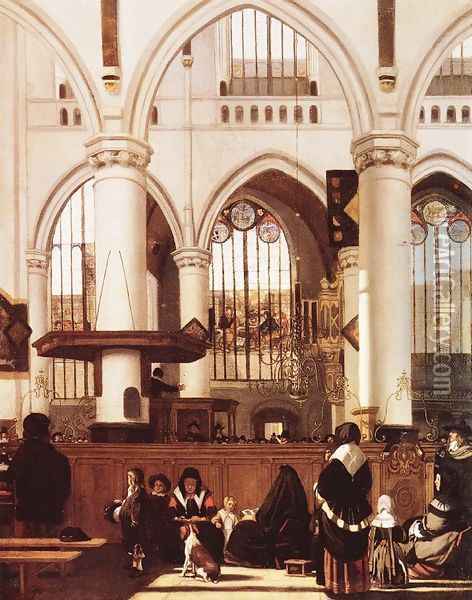 Interior of the Old Church during a Sermon Oil Painting - Emanuel de Witte