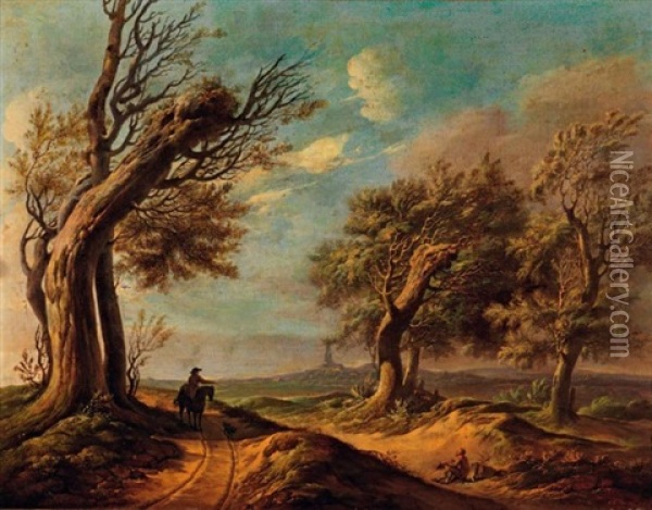Cavalier Et Promeneur Dans Un Paysage Oil Painting - Johannes Van Drecht