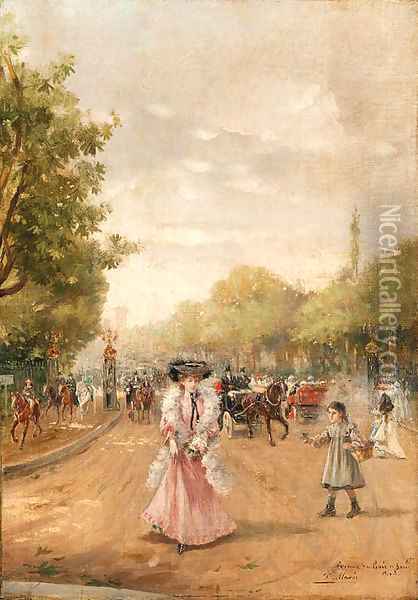 Avenue de Bois du Boulogne Oil Painting - Joaquin Pallares y Allustante