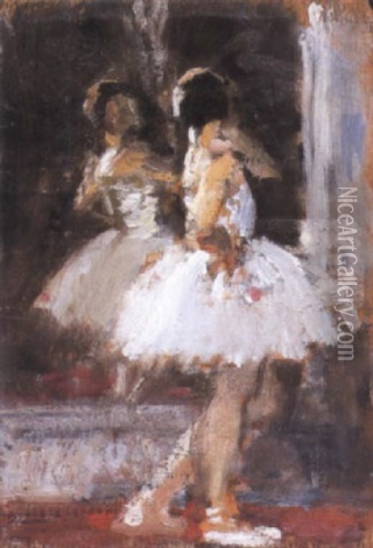 Ballerine Au Miroir Oil Painting - Auguste Leroux