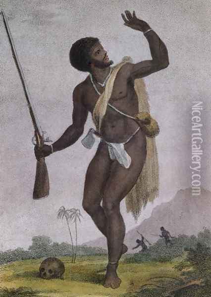 Rebel Slave Armed and on his Guard, from Narrative of a Five Years Expedition against the Revolted Negroes of Surinam 1772-77, engraved by Bartolozzi, published 1794 Oil Painting - John Gabriel Stedman