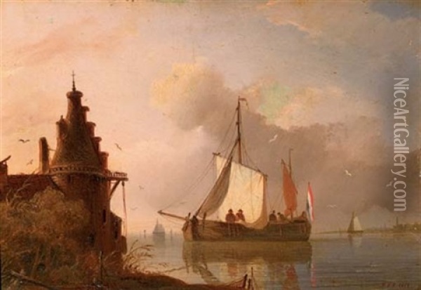 Shipping On A Calm Oil Painting - Herman Henry op der Heyde