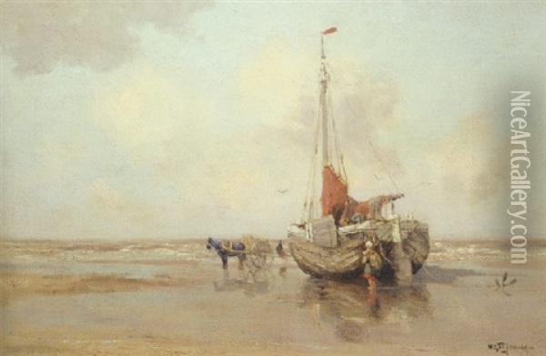 A Bomschuit On The Beach Oil Painting - Willem George Frederik Jansen