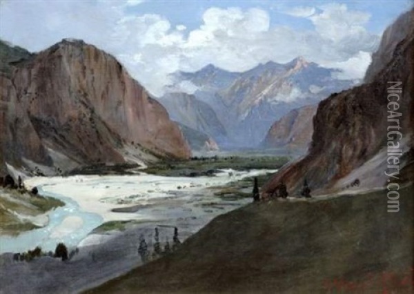 Vallee Et Montagne Oil Painting - Frederic Hugo d' Alesi
