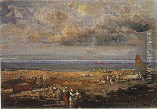 Sulla Spiaggia, Dopo La Pesca Oil Painting - Pompeo Mariani