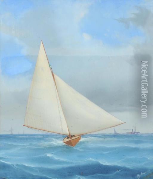Ritratto Di Barca Da Regata In Navigazione Oil Painting - Antonio de Simone