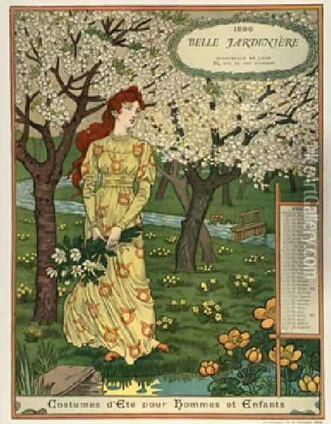 Belle Jardiniere Calendar Avril Oil Painting - Eugene Grasset