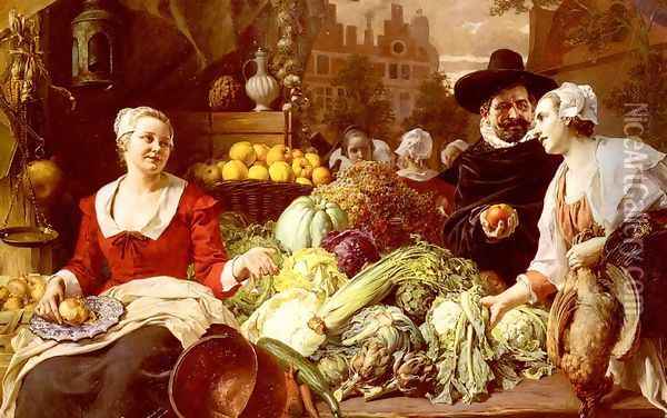 The Vegetable Market Oil Painting - Ferdinand Wagner, Snr.