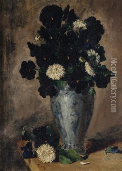 Pensees Et Dahlias Dans Un Vase Oil Painting - Henri Fantin-Latour