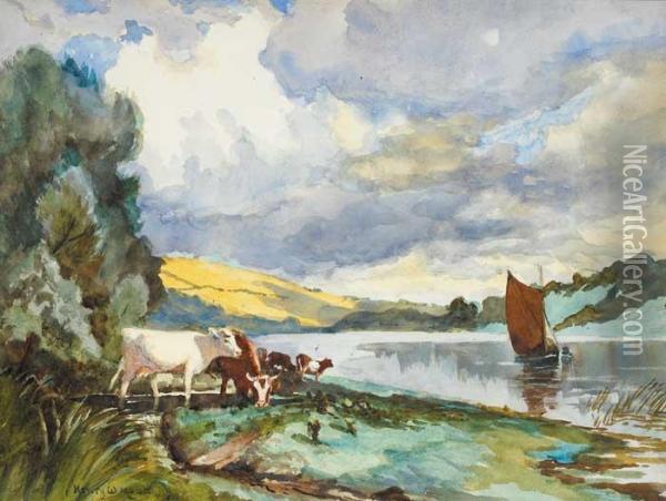 River Slaney; Wexford On The Right Oil Painting - Henry William Moss