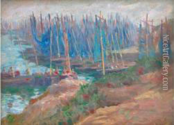  Chaloupes Sardinieres Dans Le Port De Doelan  Oil Painting - Jean-Bertrand Pegot-Ogier