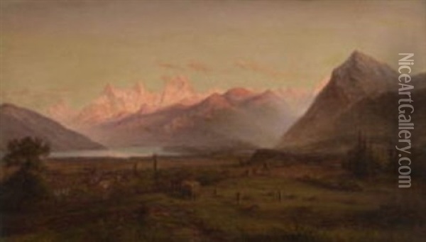 Blick Auf Eiger, Monch Und Jungfrau Im Berner Oberland Bei Alpengluhen Oil Painting - Carl Robert Kummer