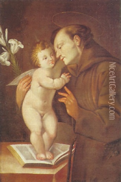 S. Antonio Da Padova In Adorazione Del Bambino Oil Painting - Domenico Feti