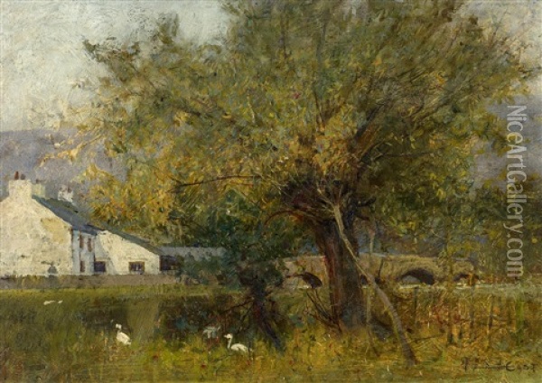 Landschaft Mit Cottage Oil Painting - Sir Alfred East