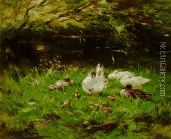 Ducks And Ducklings In The Grass Oil Painting - Willem Maris