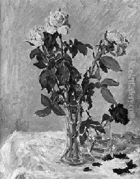 Stilleben - Zwei Vasen Mit Rosen Oil Painting - Ernst Pickardt