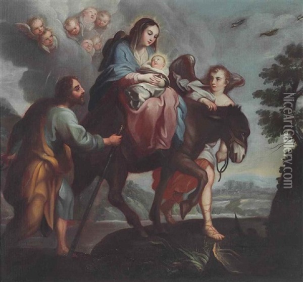 The Flight Into Egypt Oil Painting - Miguel Cabrera