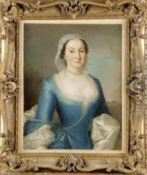 Femme De Qualite A La Robe Bleue Oil Painting - Rosina Christiana Ludovica Matthieu, Ne Lisiewska