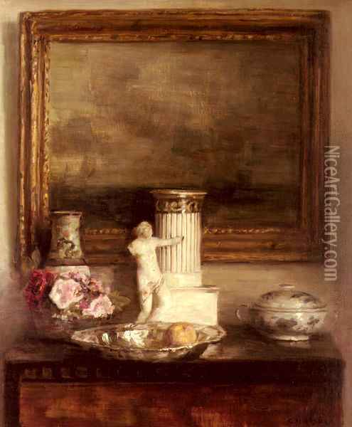 Still Life with Classical Column and Statue Oil Painting - Carl Vilhelm Holsoe
