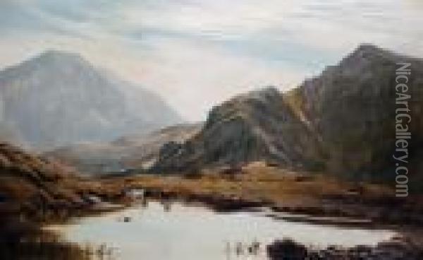 Mountain Lake Scene Oil Painting - Charles Leslie