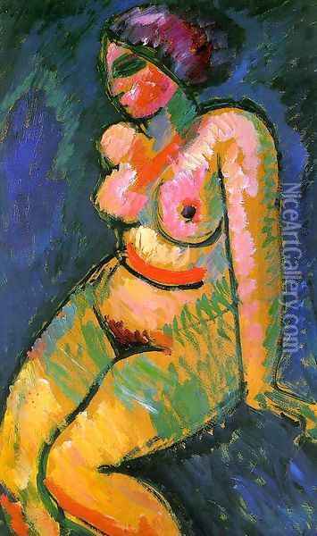 Seated Female Nude Oil Painting - Alexei Jawlensky