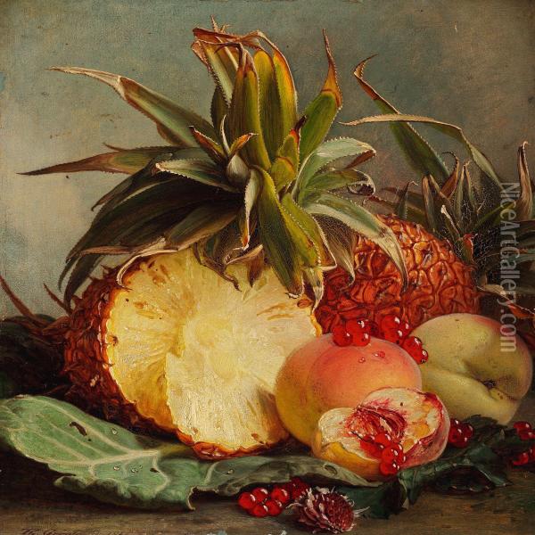 Still Life With Pineapples And Peaches Oil Painting - Theude Gronland