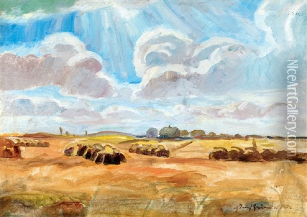 Landscape (sunshine Through Clouds) Oil Painting - Bela Ivanyi Gruenwald