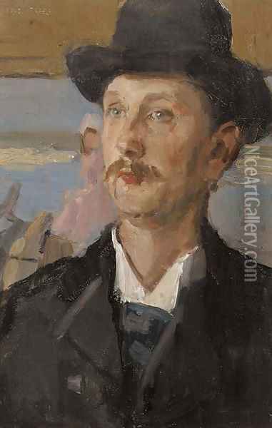 A friend of the artist in his studio Oil Painting - Isaac Israels