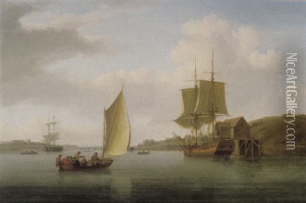 A Collier Brig At Anchor On The Medway Oil Painting - William Anderson