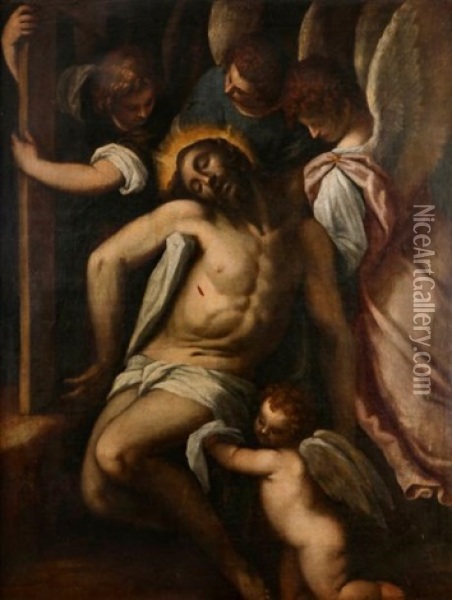 Le Christ Soutenu Par Des Anges Oil Painting - Jacopo Palma il Giovane