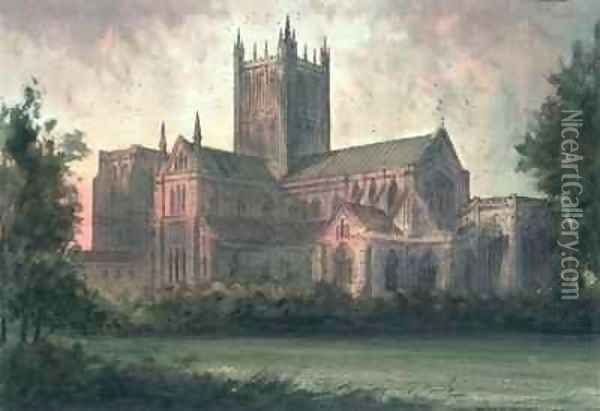 Wells Cathedral view from the South-east Oil Painting - Paul (J.L.Crees) Braddon