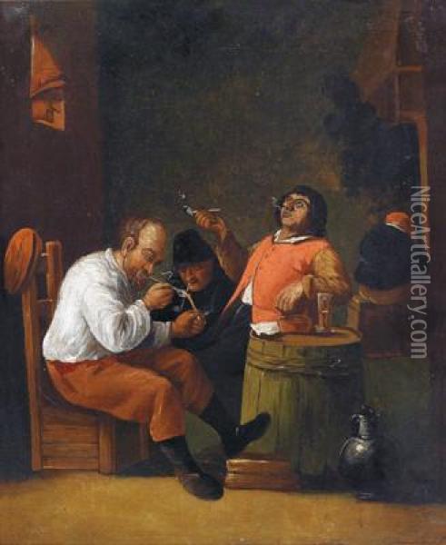 Interno Di Osteria Con Contadini Che Fumano E Bevono Oil Painting - David The Younger Teniers