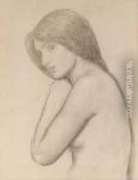 Study For The Mermaid, 
Half-length (recto); And Study Of A Kneelinggirl From The Waist (verso) Oil Painting - John William Waterhouse
