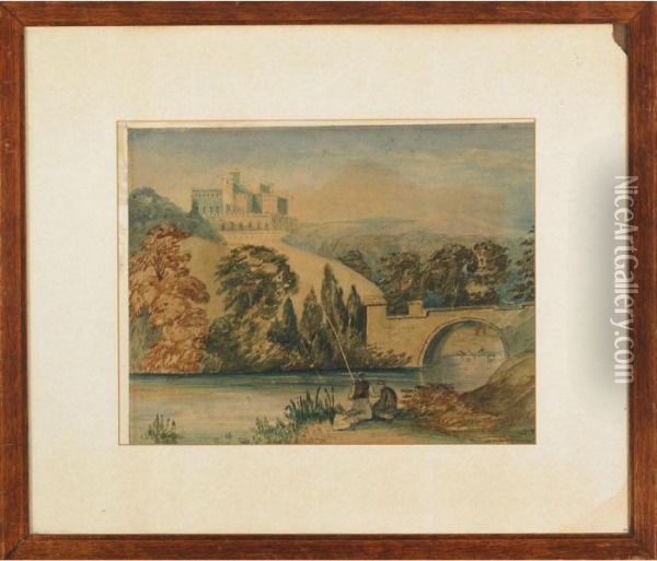 Highland Castle And Trout Stream Oil Painting - John, Rev. Thomson Of Duddingston