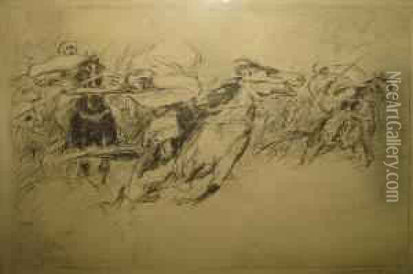 Arabische Krijgers Te Paard. Oil Painting - Gustave Flasschoen