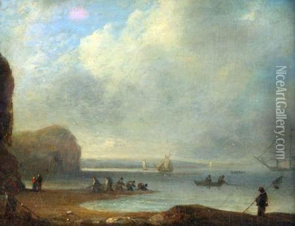 Coastal Scene With Fisherfolk Oil Painting - Thomas Luny