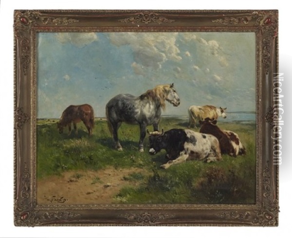 Horse And Cattle At Rest Oil Painting - Henry Schouten