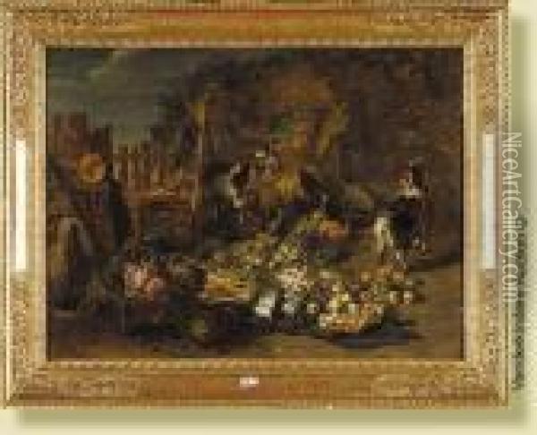 Chevres Au Milieu D'une Jetee De Legumes Oil Painting - Jan van Kessel