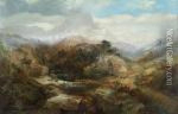 Mountain Landscape With Rushing Water Oil Painting - Frederick Richard Lee