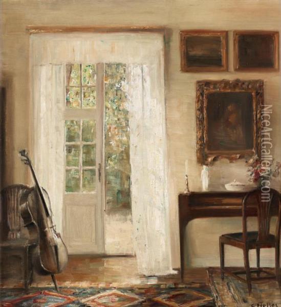 Interior With A Cello Oil Painting - Carl Vilhelm Holsoe