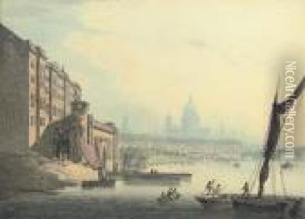 View Of The Thames Oil Painting - Nicholson, F.